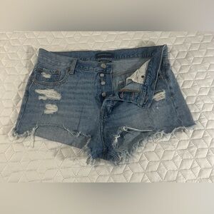 Aeropostale Boyfriend Distressed Denim Shorts Button Fly Raw Hem Size 12